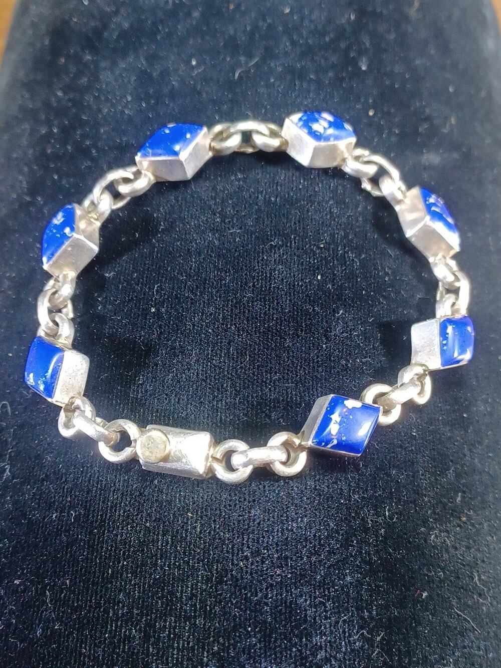 Vintage TAXCO mexican Blue Lapis 925 sterling silver TS-119 Bracelet 20 Grams